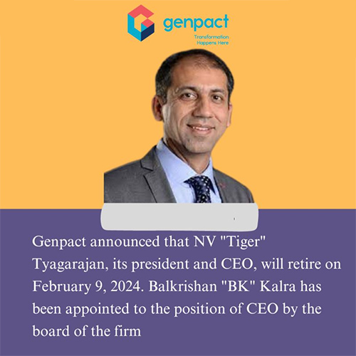 Genpact CEO 'Tiger' Tyagarajan to retire in February, BK Kalra to take over
