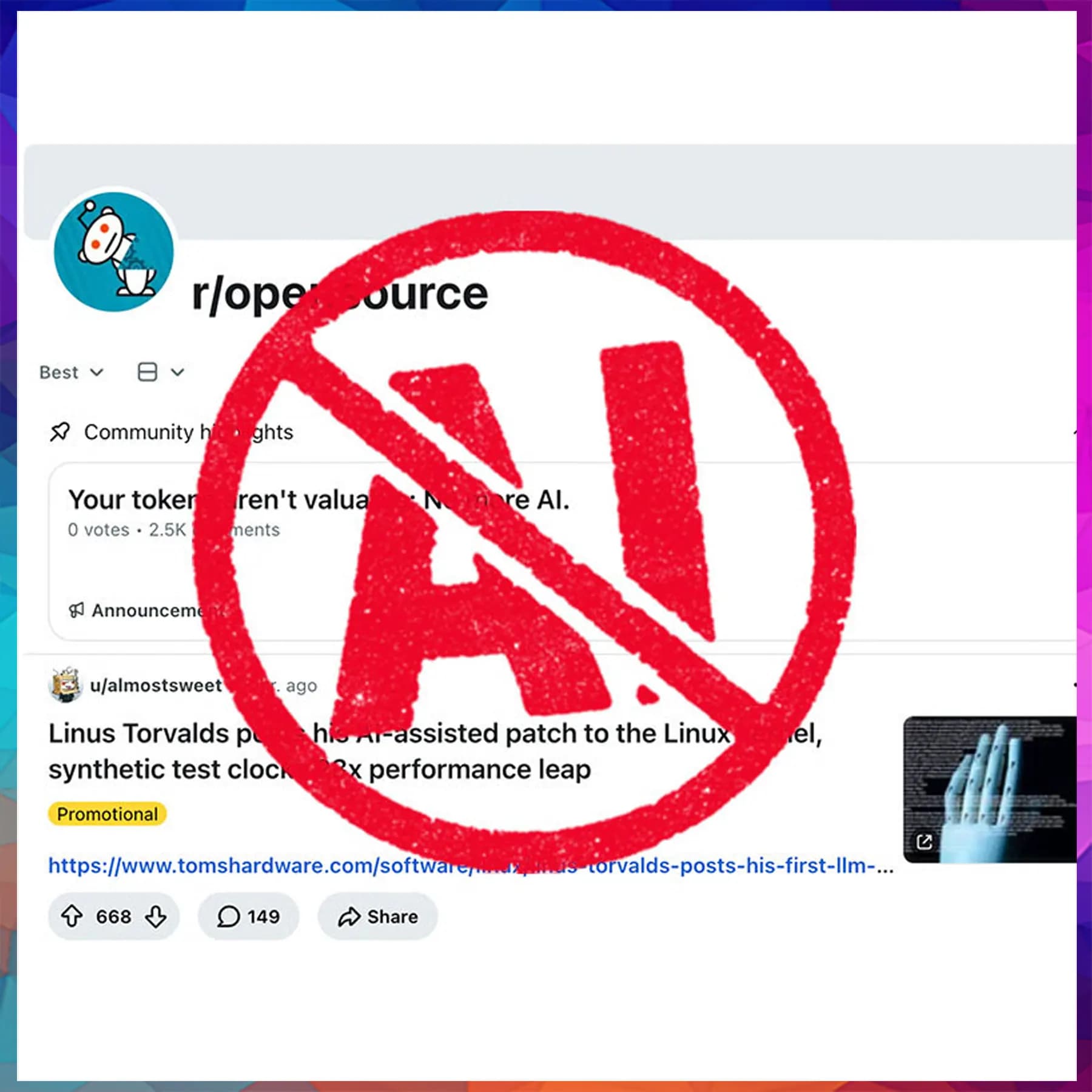 Reddit's massive developer community r/opensource bans all AI projects