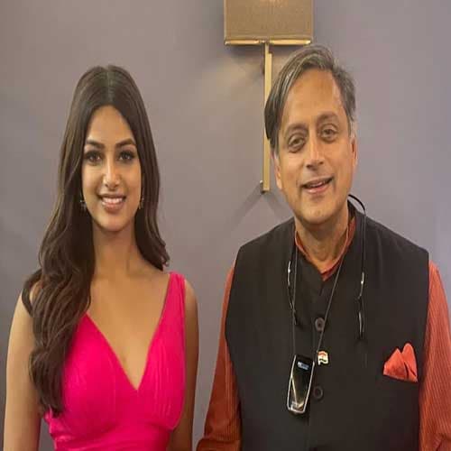 Congress MP Shashi Tharoor meets with Miss Universe Harnaaz Sandhu