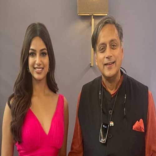Congress MP Shashi Tharoor meets with Miss Universe Harnaaz Sandhu