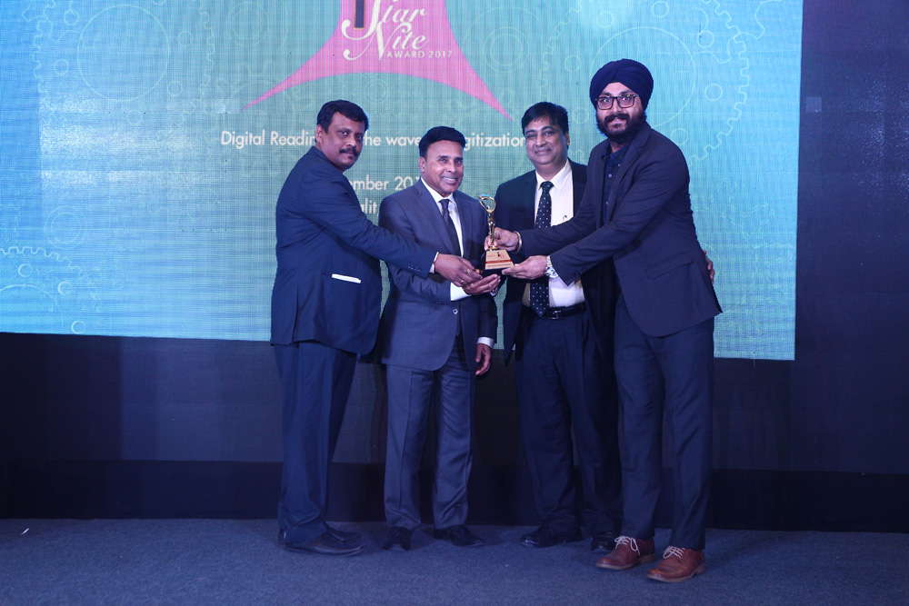 INSPIRA ENTERPRISE receiving the award for BEST VALUE ADDED DISTRIBUTOR from Mr. Deepak Sahu, Publisher & Group Editor, VARINDIA and SPOI, Mr. Dan Mis