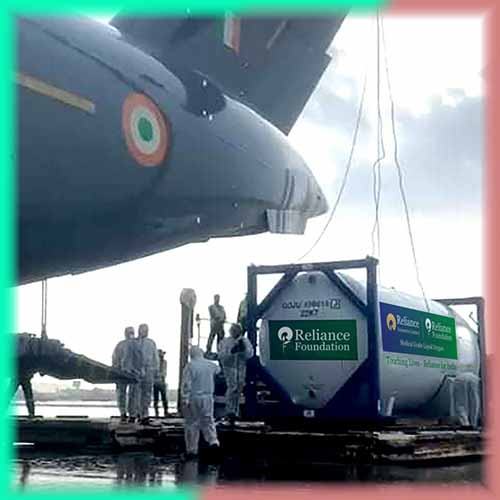 Reliance airlifted 24 iso containers for transporting oxygen