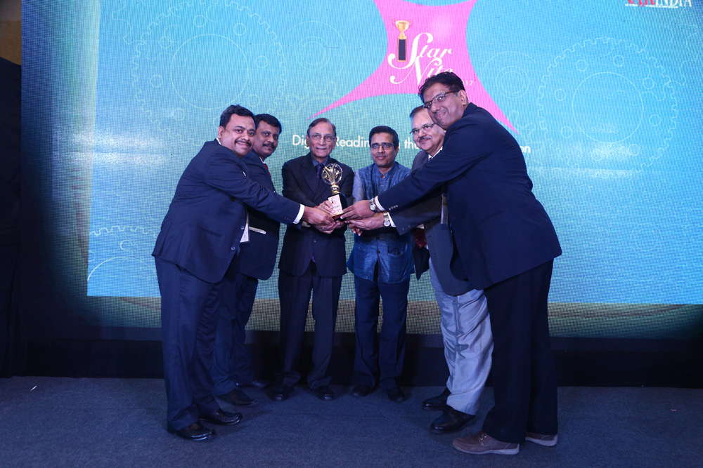 VERTIV ENERGY receiving the award for POWER MANAGEMENT SOLUTION COMPANY from Air Cmde ( Retd.) S S Motial, Mr. Deepak Sahu, Publisher & Group Editor, 