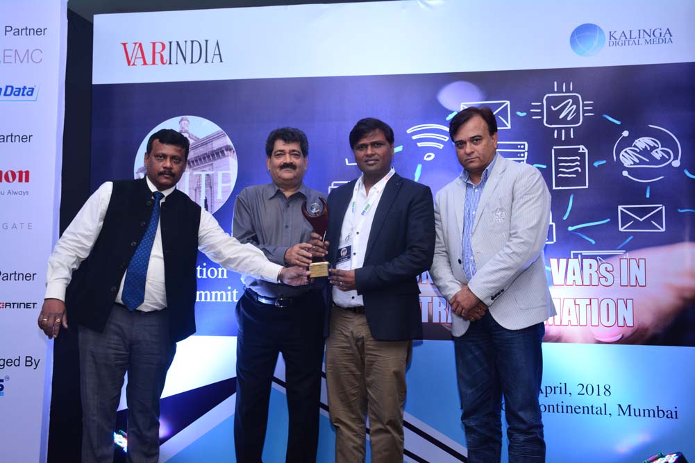 Bluecom Infotech Pvt Ltd. receives the award for Best Value Added Reseller (VAR), Western India  from Mr. Champak Raj Gurjar, President - FAIITA; Mr. 