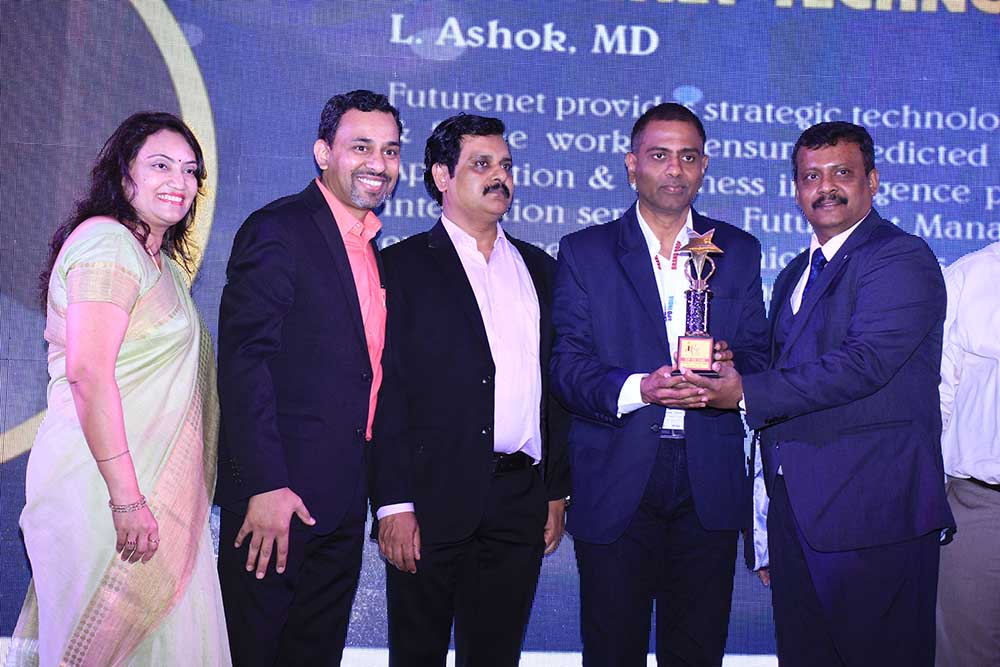 Futurenet Technologies India receiving the award for the Best IT Service Provider at VAR Symposium - 17th Star Nite Awards 2018