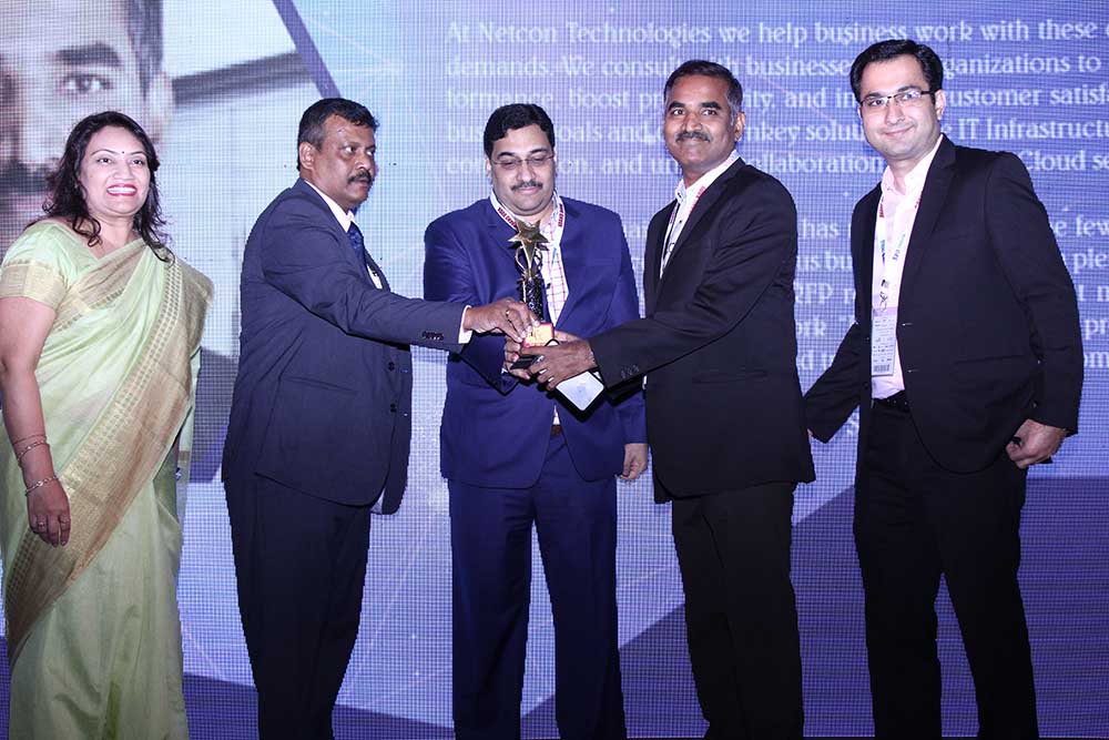 Netcon Technologies india receiving the award for the Best Smart City Solution Partner at VAR Symposium - 17th Star Nite Awards 2018