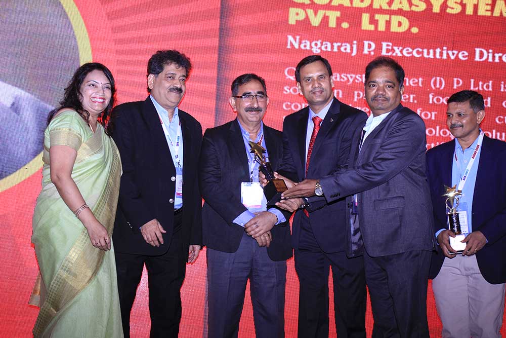 Quadra Systems.net India receiving the award for the Best Solution Partner at VAR Symposium - 17th Star Nite Awards 2018