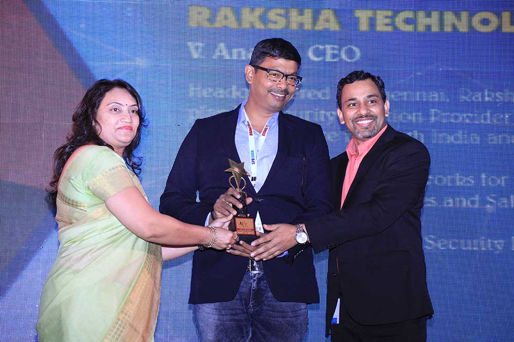 Raksha Technologies receiving the award for the Best Security Partner at VAR Symposium - 17th Star Nite Awards 2018