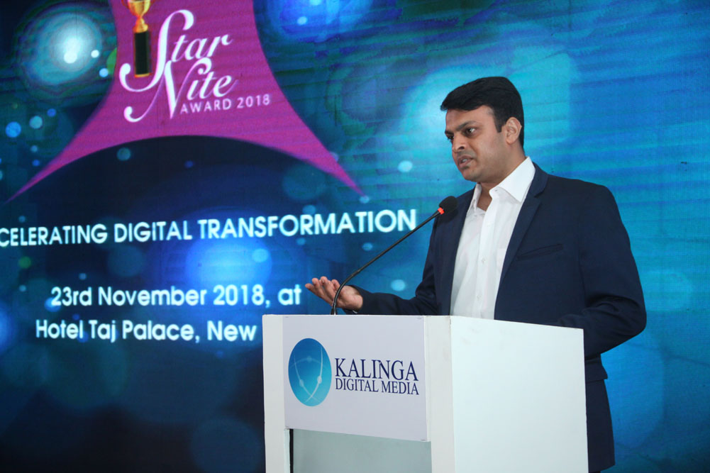 Mr. Harsha Bennur, Enterprise and Government Marketing Lead - India at NetApp addressing the audience during Tech Talk at 17th Star Nite Awards 2018.