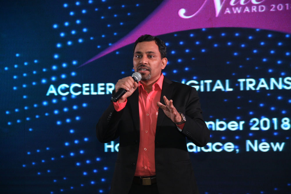 Mr. Sunil Sharma, M.D.(Sales) - Sophos Technology addressing the audience during Tech Talk at 17th Star Nite Awards 2018