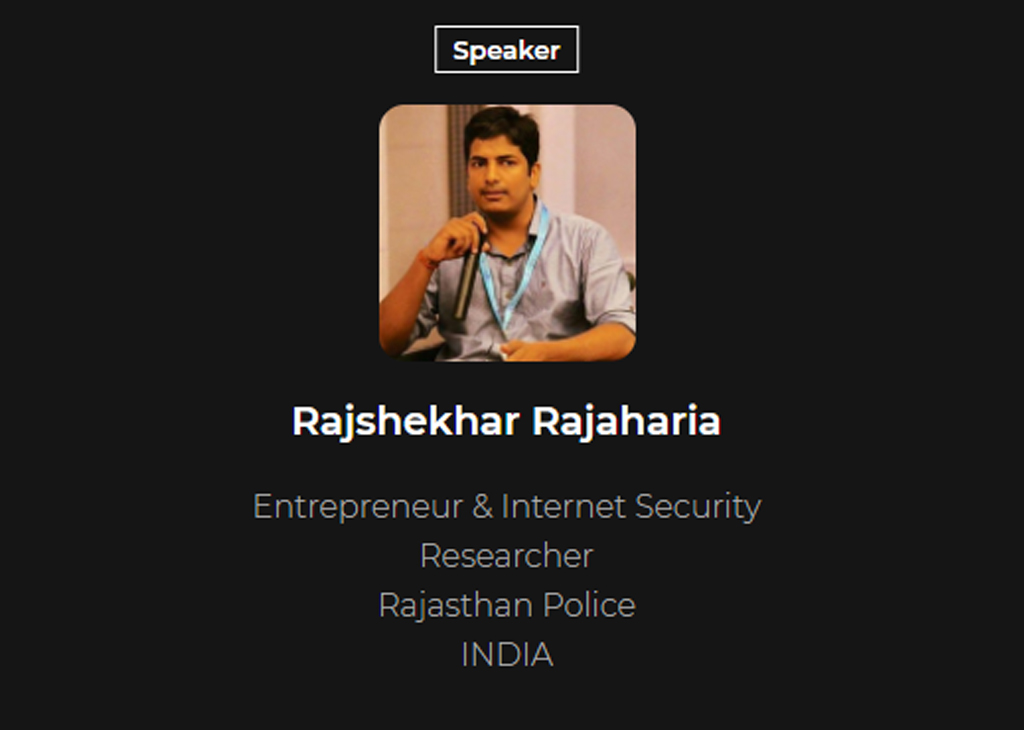 Rajshekhar Rajaharia, Entrepreneur & Internet Security Researcher Rajasthan Police