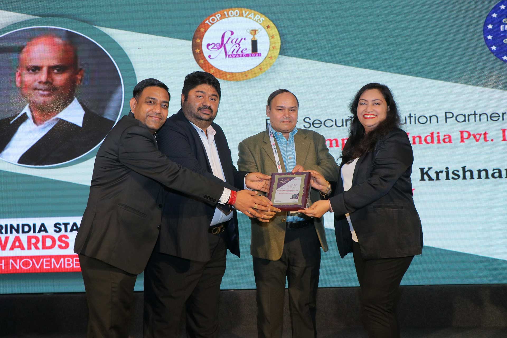 Best Security Solution Partner Award goes to eCaps Computers India Pvt. Ltd. at 20th Star Nite Award 2021