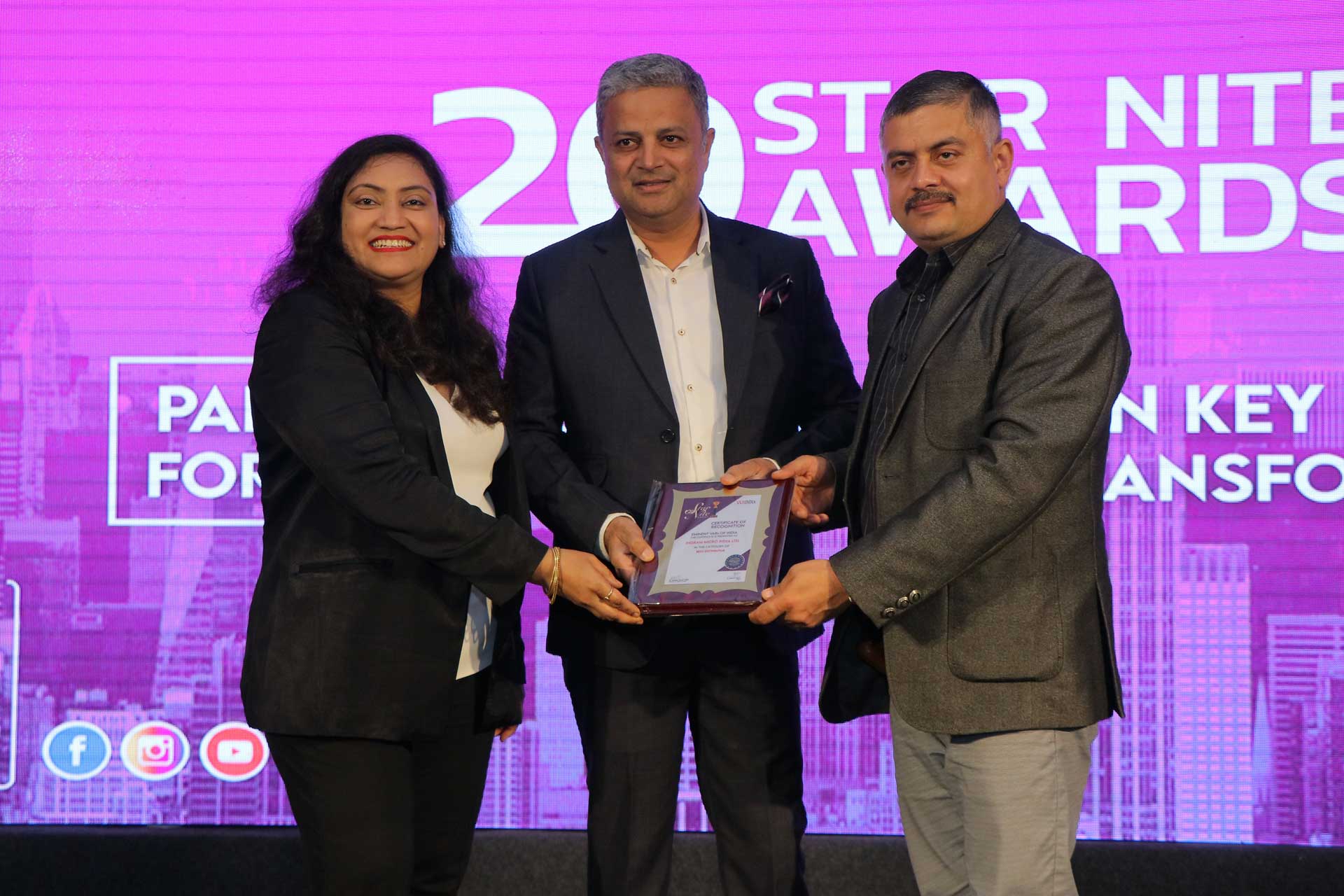 Best Distributor  Award goes to Ingram Micro India Ltd. at 20th Star Nite Awards 2021