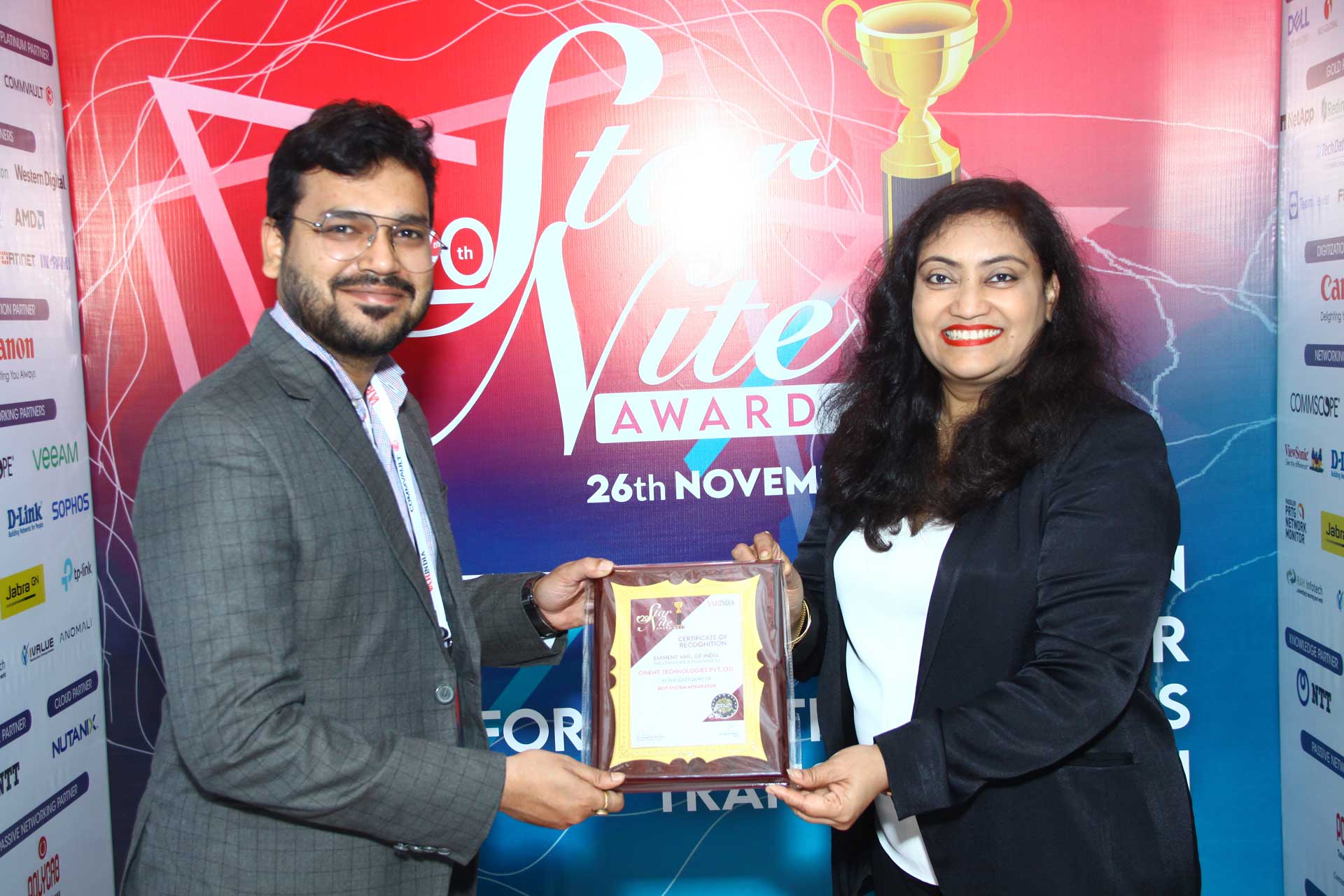 Best System Integrator Award goes to Orient Technologies Pvt Ltd.,  at 20th Star Nite Awards 2021