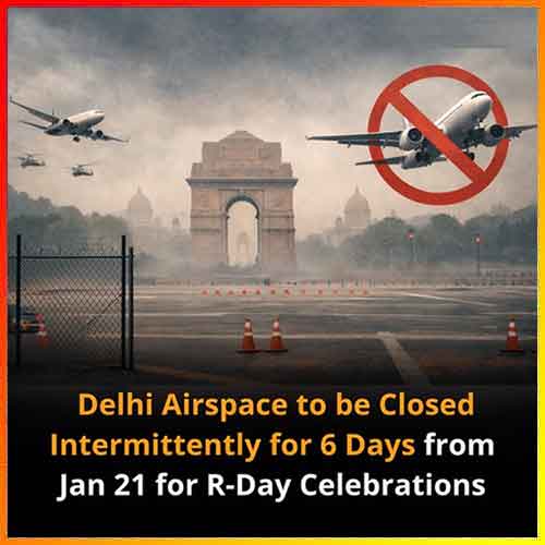 Delhi airspace to be shut for 2+ hrs for 6 days until Republic Day