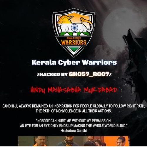 Kerala Cyber Warriors hack Hindu Mahasabha website for recreating assassination of Gandhi