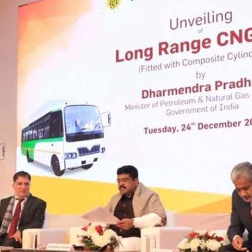 Pradhan launches first CNG bus that will run 1,000 km in one fill Pradhan launches first CNG bus that will run 1,000 km in one fill