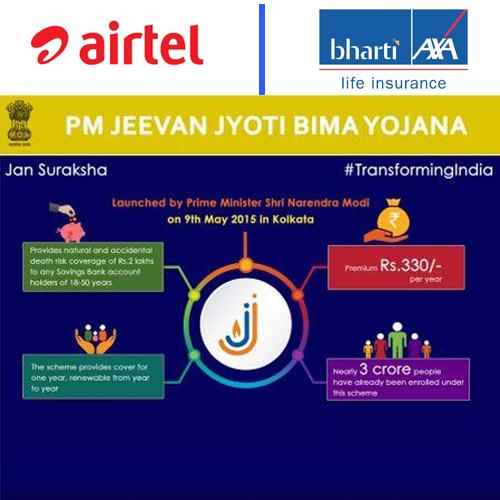 Airtel Payments Bank and Bharti Axa Life Insurance offer "Pradhan Mantri Jeevan Jyoti Bima Yojana"