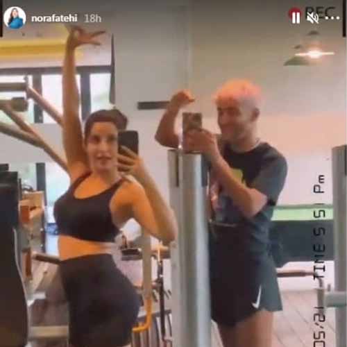 Nora Fatehi shares picture while doing exercise in gym