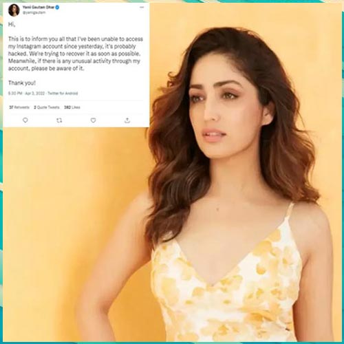 Yami Gautam informs fans on Twitter that her Instagram page must have been hacked